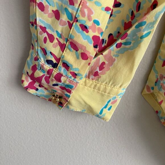 Lilly Pulitzer 100% Silk Top Yellow Printed Long Sleeve Blouse Colorful Size Med - Picture 10 of 12